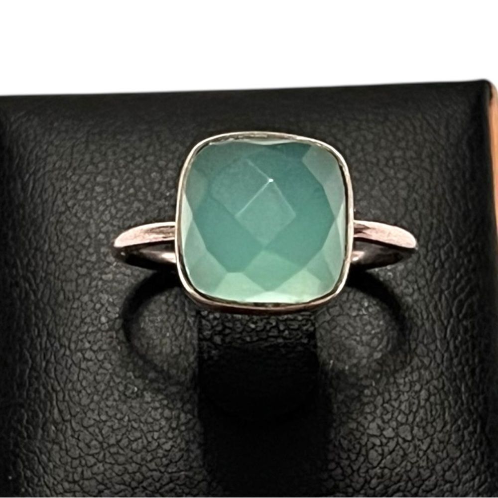 Sterling Silver Aqua Chalcedony Cushion Ring Size 6.5